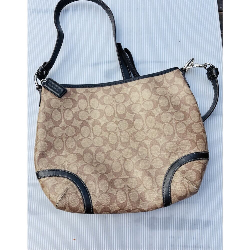 COACH Signature Logo Shoulder Bag Women's Brown Coated Canvas Leather Bag $399 - Picture 6 of 10
